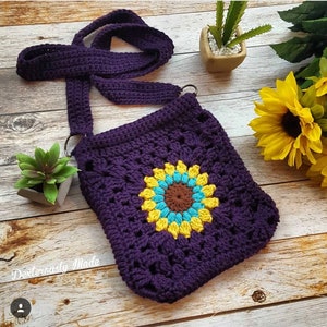 The Sunny Daze Satchel PDF DIGITAL DOWNLOAD Crochet pattern, cross-body crochet bag, granny square bag, small crochet sunflower bag, fringe image 4