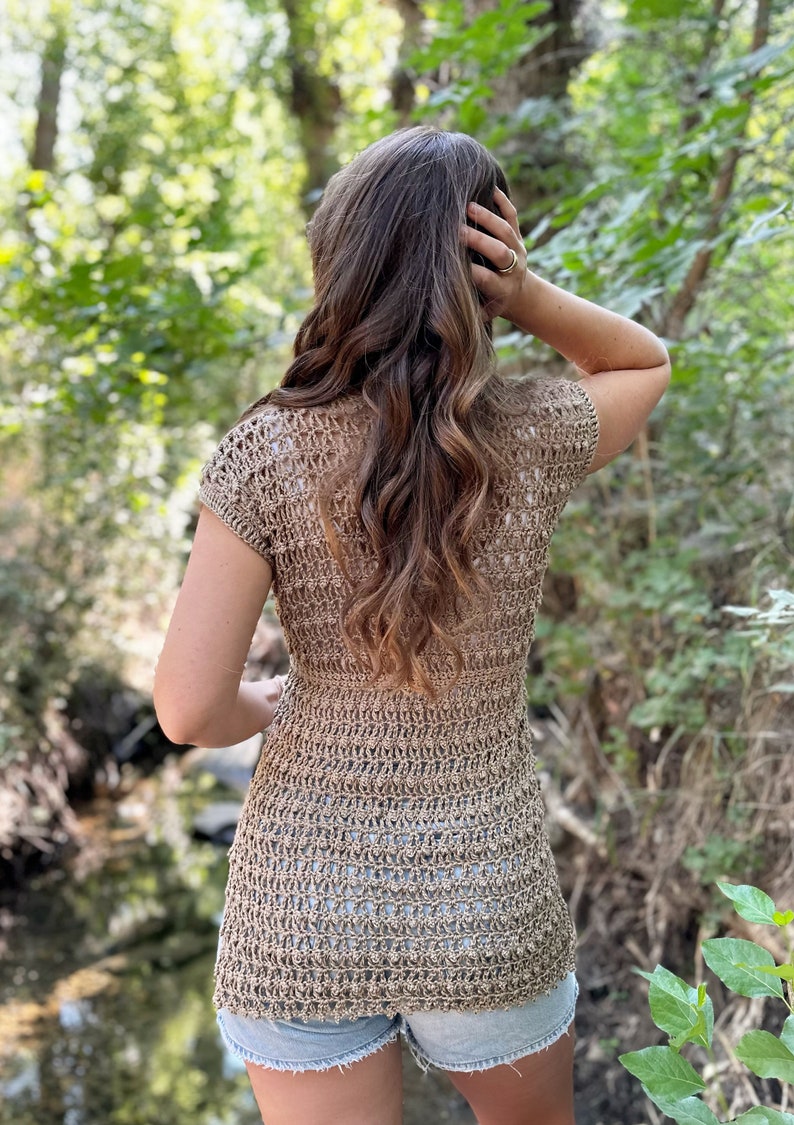 the whimsy willow cardigan crochet pattern, pdf digital download, cute handmade cardigan idea, top down crochet cardigan, tie front cardigan, side slit cardigan, summer crochet cardigan pattern, evelynandpeter crochet, lion brand yarn, truboo yarn