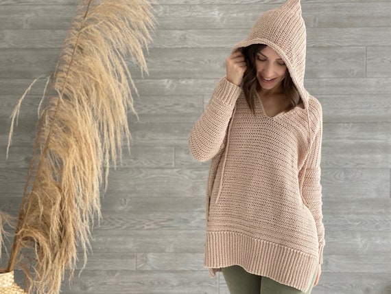 Happy At Home Hoodie PDF DIGITAL DOWNLOAD Crochet Pattern, Women's Crochet Hoodie Pullover Sweater Pattern, Oversized Pullover Crochet Top