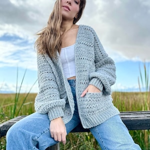 The Foggy Shores Cardigan PDF DIGITALE DOWNLOAD Haakpatroon, Oversized gehaakt vest voor dames, schattig en gemakkelijk gehaakt truipatroon