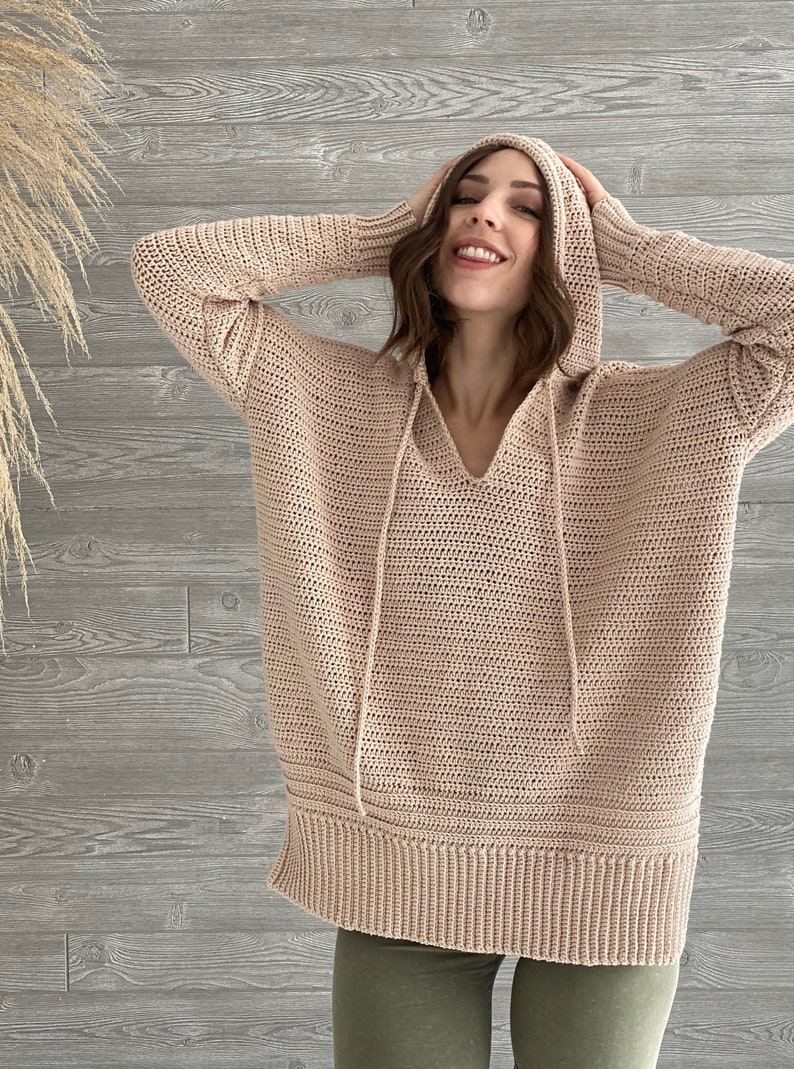 Happy At Home Hoodie PDF DIGITAL DOWNLOAD Crochet Pattern, Women's Crochet Hoodie Pullover Sweater Pattern, Oversized Pullover Crochet Top image 9