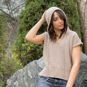 The Bonfire Beach Hoodie PDF DIGITAL DOWNLOAD Crochet Pattern, Cropped Crochet Hoodie Pattern, Crochet Summer Top, Women's Cute crochet Top image 3