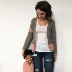 The Varsity Cardigan PDF DIGITAL DOWNLOAD Crochet Pattern, Crochet Cardigan in adult and child sizes, Mommy And Me Crochet sweater set image 4