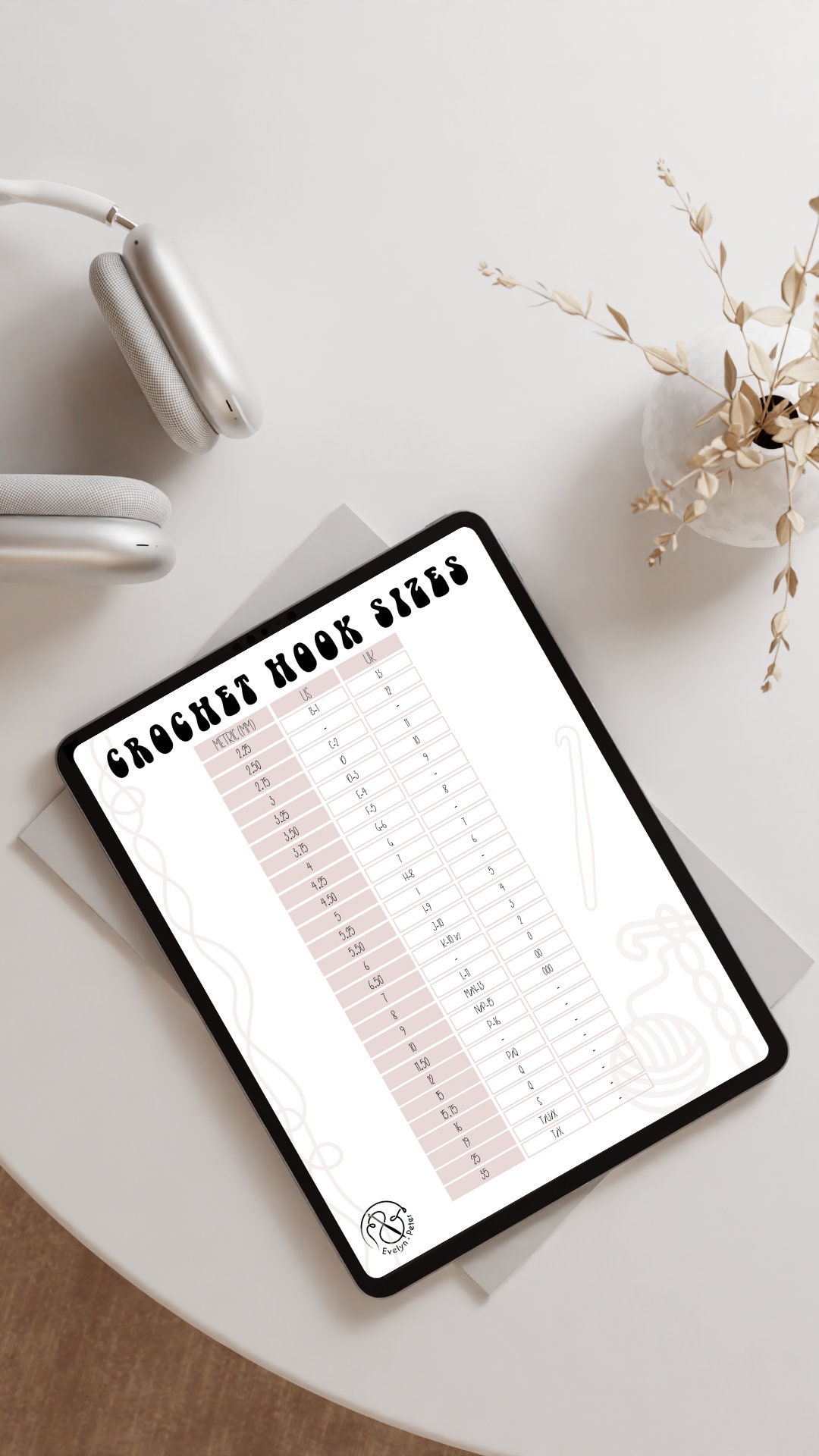 Crochet Hook Size Chart PDF DIGITAL DOWNLOADS, Quick Reference Guide to ...