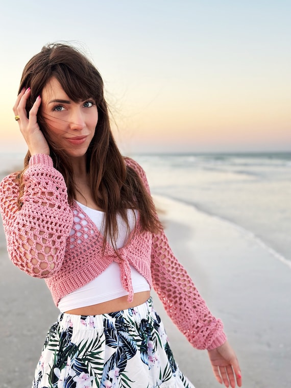 The Ocean Tied Cardi PDF DIGITAL DOWNLOAD Crochet Pattern, Cute Summer Crochet Cardigan Pattern, Crocheted Top Pattern, Mesh Crochet Sweater