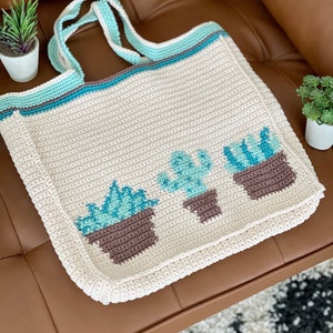 The Plant Lady Tote PDF DIGITAL DOWNLOAD Crochet Pattern, Succulent Crochet Tote Pattern, Tapisserie Crochet Succulent, Cactus Bag Pattern