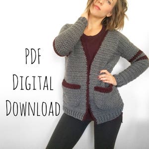 The Chill Pill Cardigan PDF DIGITAL DOWNLOAD Crochet Pattern, women's crochet cardigan pattern, cozy winter crochet, college sweater pattern