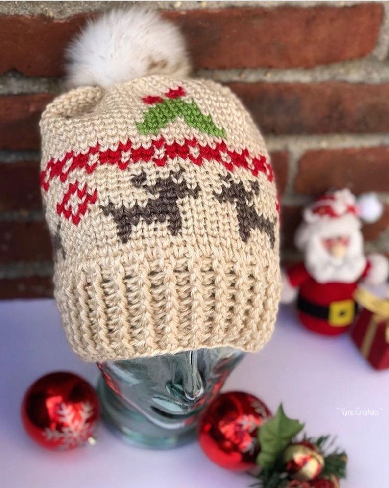 Mistletoe Kisses Beanie PDF DIGITAL DOWNLOAD Crochet pattern, Fair isle crochet hat pattern, christmas hat, reindeer winter hat pattern, image 5