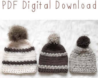 The Fireside Beanie PDF DIGITAL Crochet Pattern, Crochet beanie pattern,Slouchy beanie crochet pattern, Adult, children and baby hat pattern