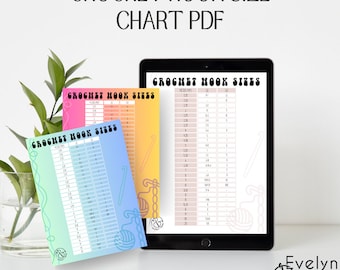 Crochet Hook Size Chart PDF DIGITAL DOWNLOADS, Quick Reference Guide To Crochet Hook Sizes In u.s. and uk terms, 3 colors/designs included