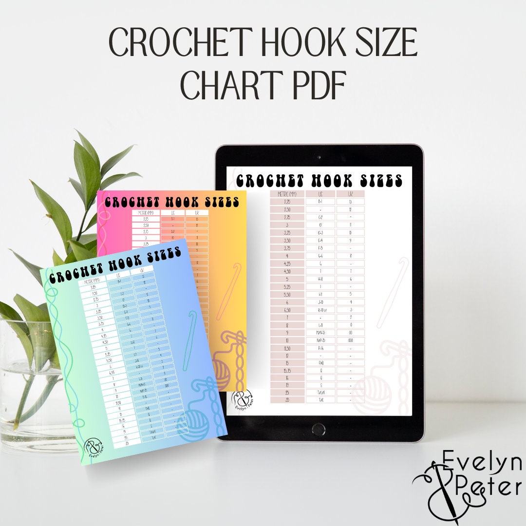 Crochet Hook Size Chart PDF DIGITAL DOWNLOADS, Quick Reference