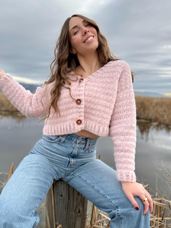 Posy Petal Crochet Cardigan Pattern, Cropped Oversized Sweater