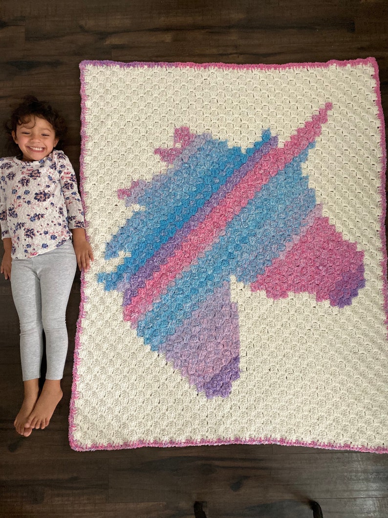 Unicorn Dreams Afghan PDF DIGITAL DOWNLOAD Crochet Pattern, Corner 2 Corner Crochet Unicorn Blanket Pattern, Cute unicorn crochet blanket image 3