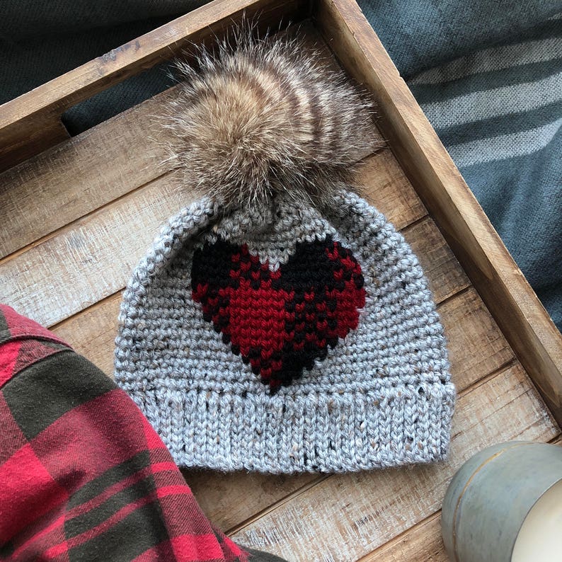 Plaid About You Beanie PDF DIGITAL DOWNLOAD Crochet Pattern, plaid heart hat crochet pattern gingham beanie, winter plaid hat, buffalo plaid image 8
