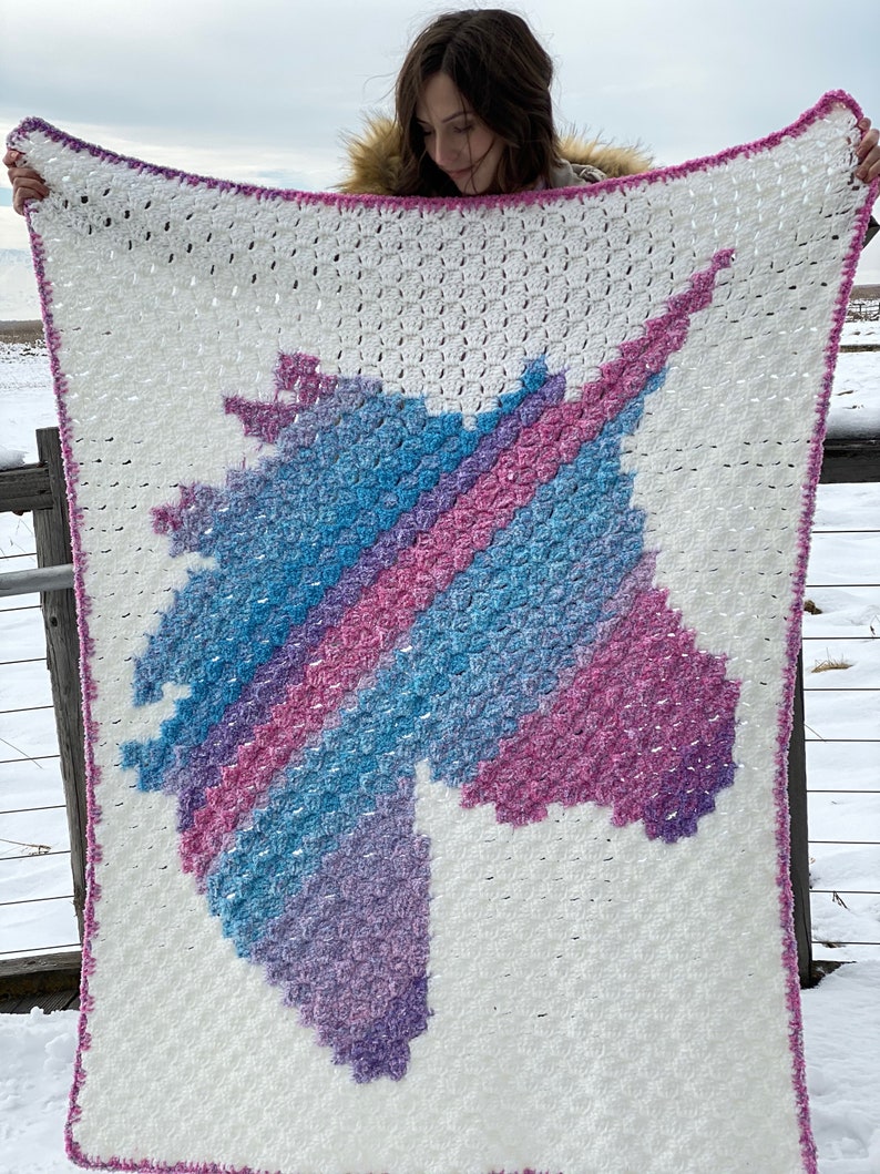 Unicorn Dreams Afghan PDF DIGITAL DOWNLOAD Crochet Pattern, Corner 2 Corner Crochet Unicorn Blanket Pattern, Cute unicorn crochet blanket image 2