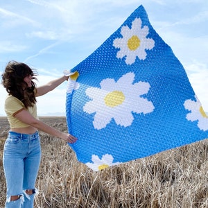 The Daisy Day Throw PDF DIGITAL DOWNLOAD Crochet Pattern, C2C Crochet Daisy Blanket Throw Pattern, Cute Corner 2 Corner Flower Blanket pdf