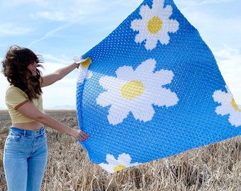 The Daisy Day Throw PDF DIGITAL DOWNLOAD Crochet Pattern, C2C Crochet Daisy Blanket Throw Pattern, Cute Corner 2 Corner Flower Blanket pdf