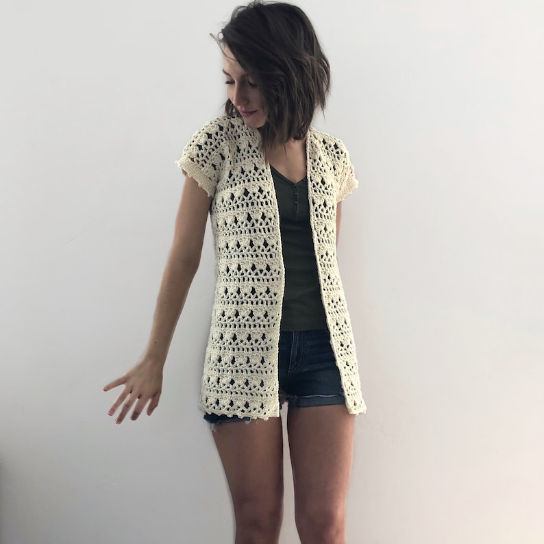 The Sandpiper Cardigan PDF DIGITAL DOWNLOAD Crochet Pattern, Women's Summer Crochet Cardigan, Boho 70's style crochet short sleeve cardigan image 5