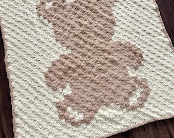 Patrón de crochet c2c de manta de osito de peluche PDF DESCARGA DIGITAL, manta de osito de peluche para bebé, tapete de crochet para bebé, patrón de osito de crochet para manta de bebé