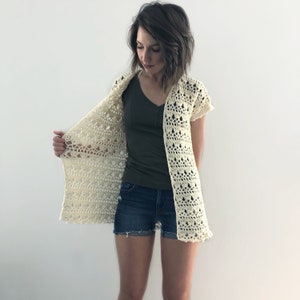 The Sandpiper Cardigan PDF DIGITAL DOWNLOAD Crochet Pattern, Women's Summer Crochet Cardigan, Boho 70's style crochet short sleeve cardigan image 2