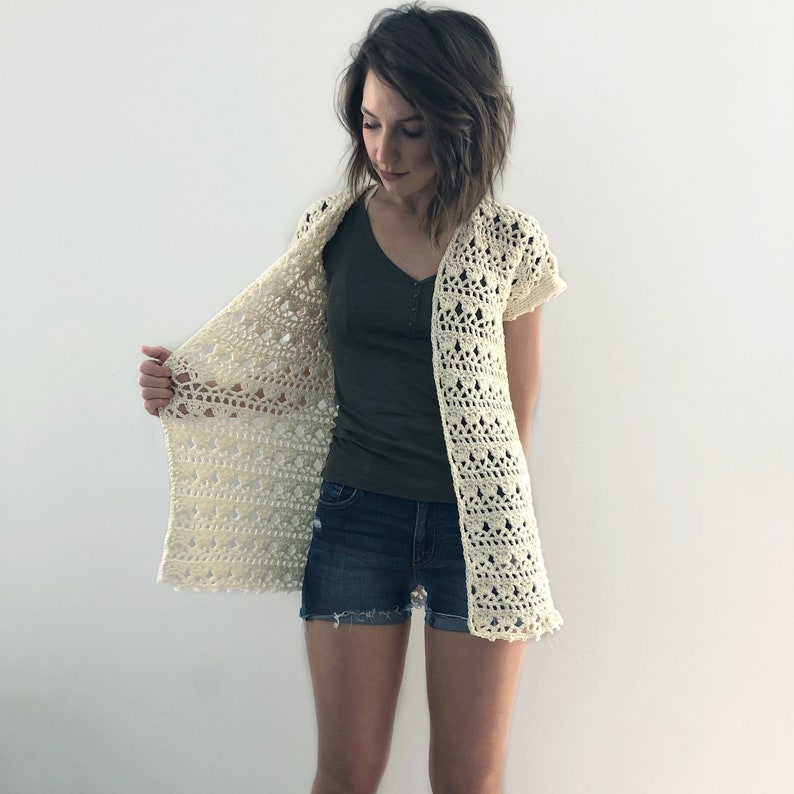 The Sandpiper Cardigan PDF DIGITAL DOWNLOAD Crochet Pattern, Women's Summer Crochet Cardigan, Boho 70's style crochet short sleeve cardigan image 2