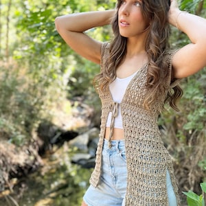 the whimsy willow cardigan crochet pattern, pdf digital download, cute handmade cardigan idea, top down crochet cardigan, tie front cardigan, side slit cardigan, summer crochet cardigan pattern, evelynandpeter crochet, lion brand yarn, truboo yarn