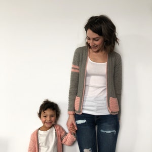 The Varsity Cardigan PDF DIGITAL DOWNLOAD Crochet Pattern, Crochet Cardigan in adult and child sizes, Mommy And Me Crochet sweater set image 6