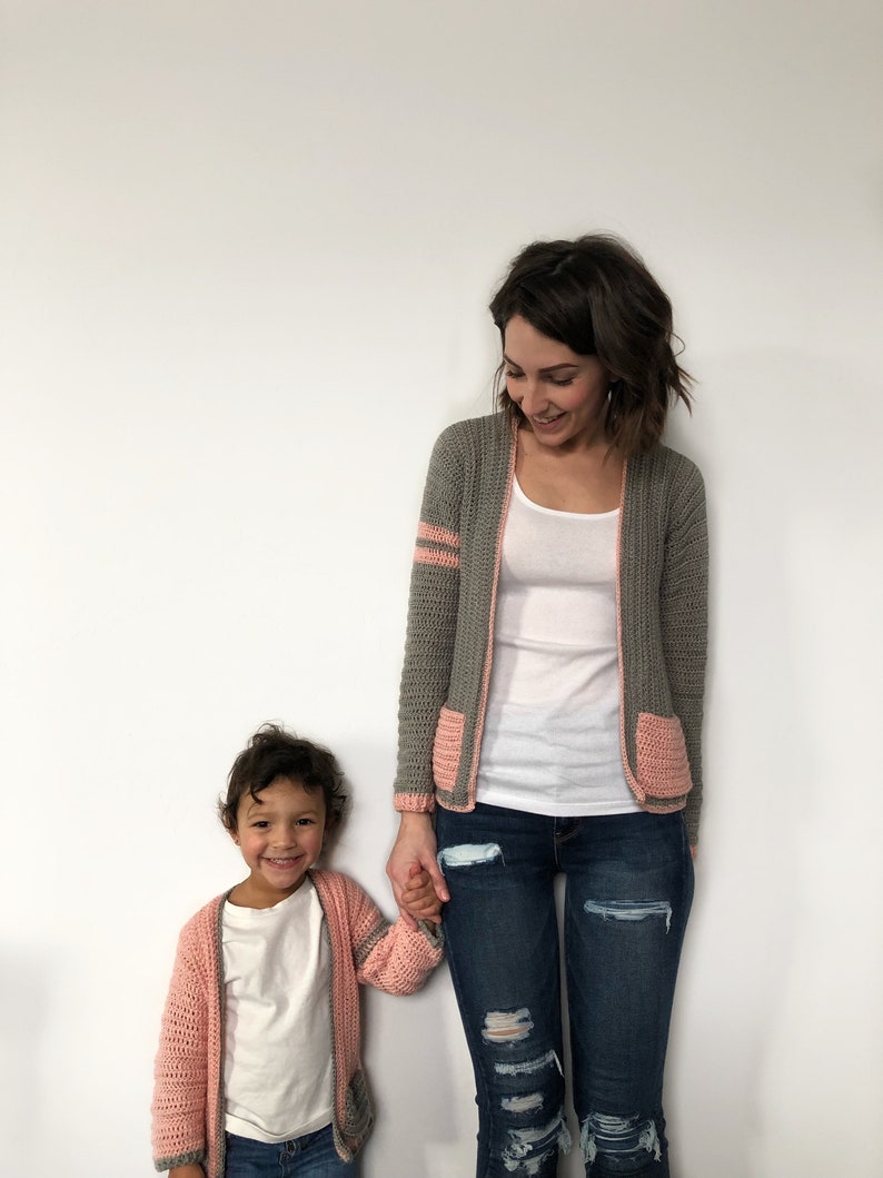 The Varsity Cardigan PDF DIGITAL DOWNLOAD Crochet Pattern, Crochet Cardigan in adult and child sizes, Mommy And Me Crochet sweater set image 6