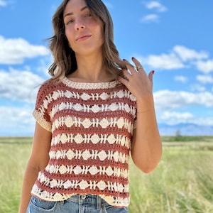 The Sunwashed Siena Tee PDF DIGITAL DOWNLOAD Crochet Pattern, Striped Crochet Top, Full Video Tutorial Included