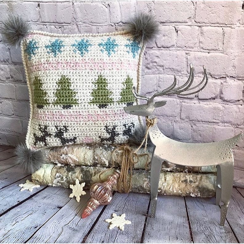 Festive Winter Pillow Crochet PDF DIGITAL DOWNLOAD Pattern, crochet christmas gift, diy home christmas decor, winter decor, crochet pillow image 2