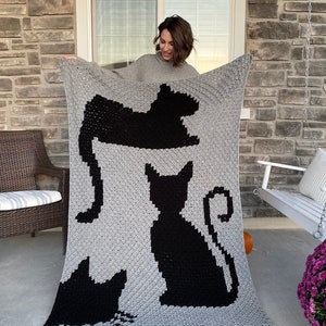 Covered In Cats Afghan PDF DIGITAL DOWNLOAD Crochet Pattern, Corner 2 Corner Crochet Cat Afghan Blanket, Giant Cute Cat Blanket Pattern, image 3