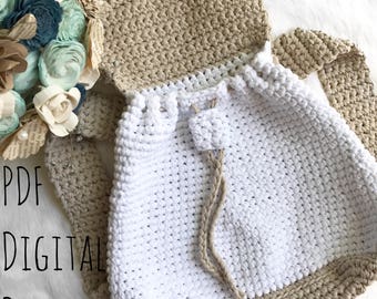 The Summer Solstice Backpack PDF DIGITAL DOWNLOAD Crochet Pattern, cute backpack crochet pattern, crochet bag pattern Drawstring bag pattern