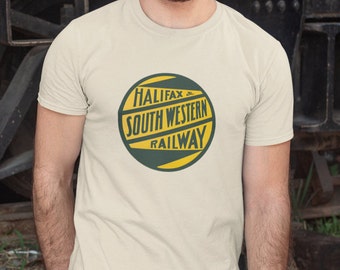T-shirt Halifax e South Western Railway, maglietta della ferrovia della Nuova Scozia, maglietta del treno storico canadese dell'Atlantico, camicia della ferrovia marittima