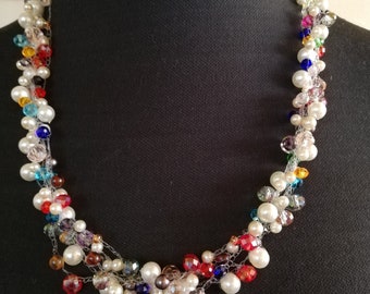 collar crochet con piedras austriacas, cristal, perlas, sintéticas....