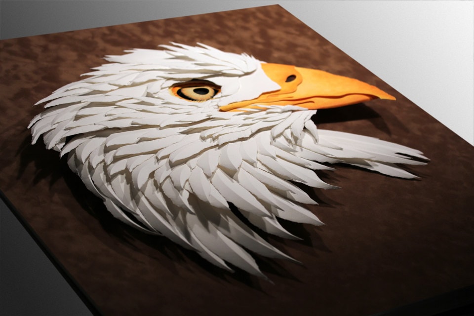 Bald Eagle Sculpture, Framed 3D Wall Art, Oneofakind Original Paper Sculpture, American Bald