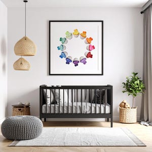Cupcakes Art, download digitale, stampabile fino a 20 x 20 pollici, opera d&#39;arte originale, decorazione per la cameretta dei bambini, arte da cucina, colori dell&#39;arcobaleno, un regalo fantastico!