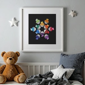 Cupcakes Art, download digitale, stampabile fino a 20 x 20 pollici, opera d&#39;arte originale, decorazione per la cameretta dei bambini, arte da cucina, colori dell&#39;arcobaleno, un regalo fantastico!