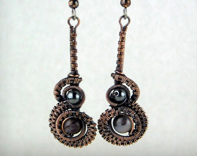 Copper Wire Wrapped Guitar Earrings, Woven Copper Earrings, Drop ...