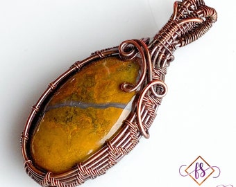 Wire Wrapped Boulder Opal Pendant, Wire Woven Stone Necklace, Copper Boulder Opal Necklace, Wire Woven Pendant, FreeStyles_Jewelry