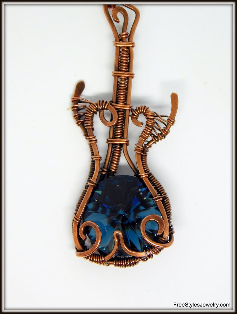 Copper Wire Guitar Necklace Musical Pendant Wire Wrapped Etsy
