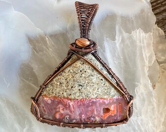 Copper Wire Wrapped Plume Agate Necklace, Plume Agate Pendant, Wire Wrapped Plume Agate, Wire Woven Stone Pendant, made in USA, FreeStyles