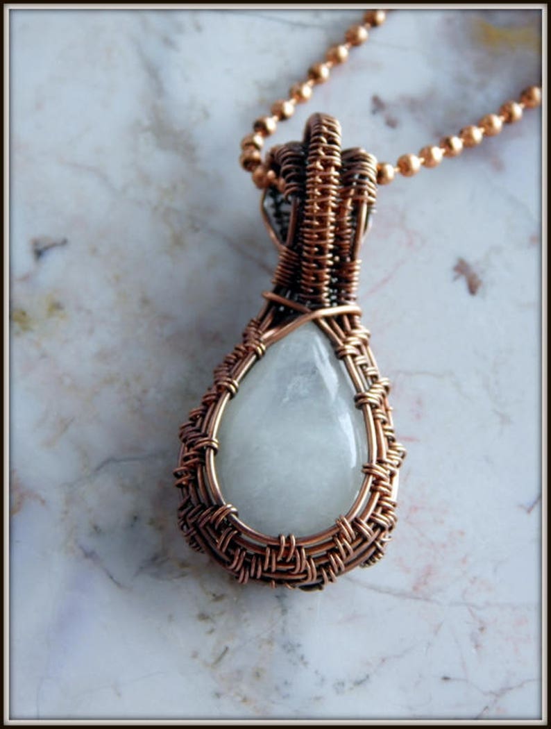 Moonstone Pendant Wire Wrapped Moonstone Necklace Copper Etsy