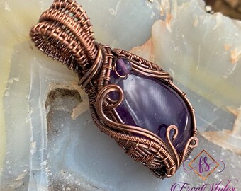 Copper Wire Wrapped Amethyst Pendant, Purple Stone Pendant, February Birthstone Necklace, Copper Amethyst Necklace, FreeStylesJewelry,