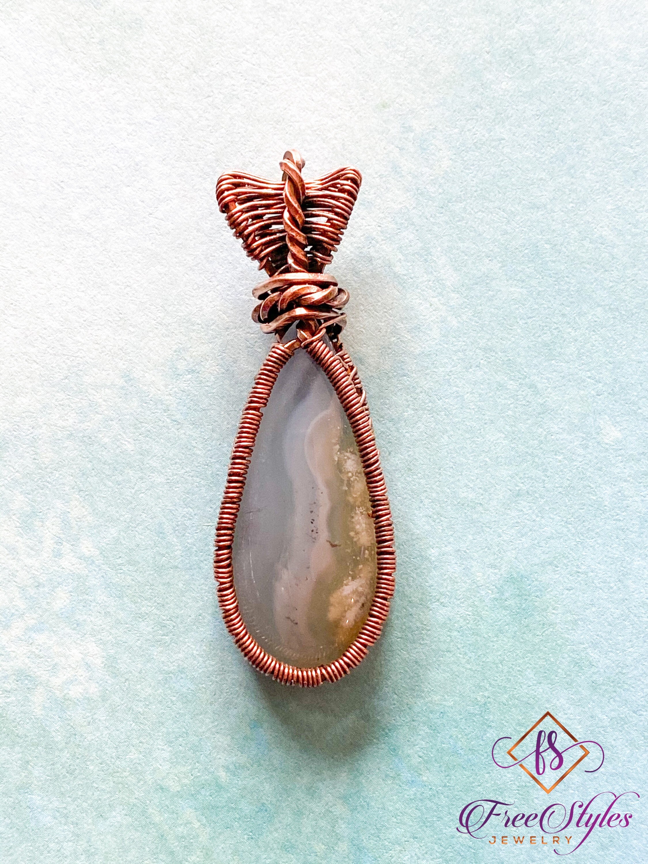 Wire Wrapped Iris Agate Pendant Copper Iris Agate Necklace Etsy
