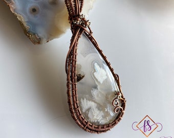 FreeStyles Jewelry, Wire Wrapped Plume Agate, Copper Plume Agate Pendant, Wire Woven Stone Pendant, Wire Wrapped Plume Agate Pendant,