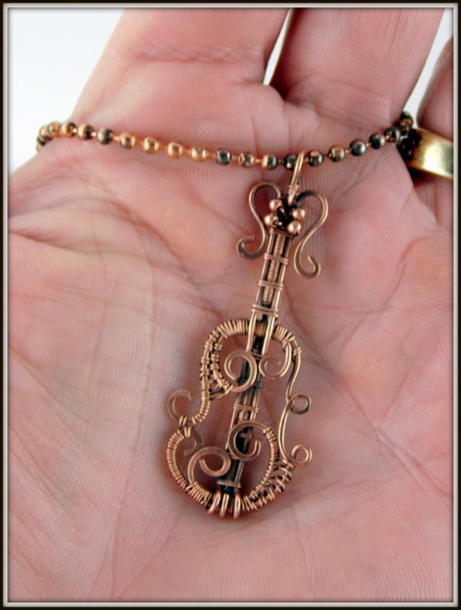 Violin Necklace Musical Pendant Wire Wrapped Violin Copper Etsy