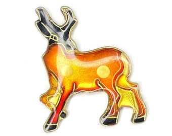 Vintage Enamel Deer Pin, Wildlife Lapel Badge, Retro Animal Jewelry