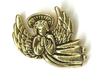 Golden Angel Pin | Vintage Religious Pins | Gold Tone Christian Brooch | Guardian Angels Jewelry | Christmas Gift Idea