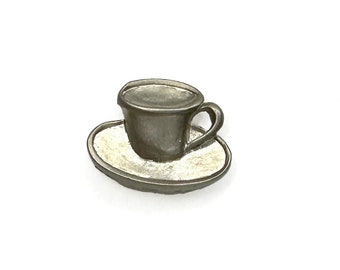 Small Tea Cup Pin | Vintage Silver-Tone Lapel Badge | Pewter Teacup | Finer Things Club Button