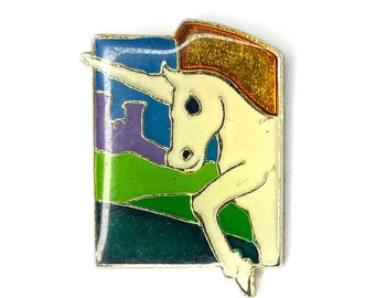 Unicorn and Castle Pin | Vintage Fantasy Horse Enamel Pins |  1980s Pinback Buttons | Gift Idea